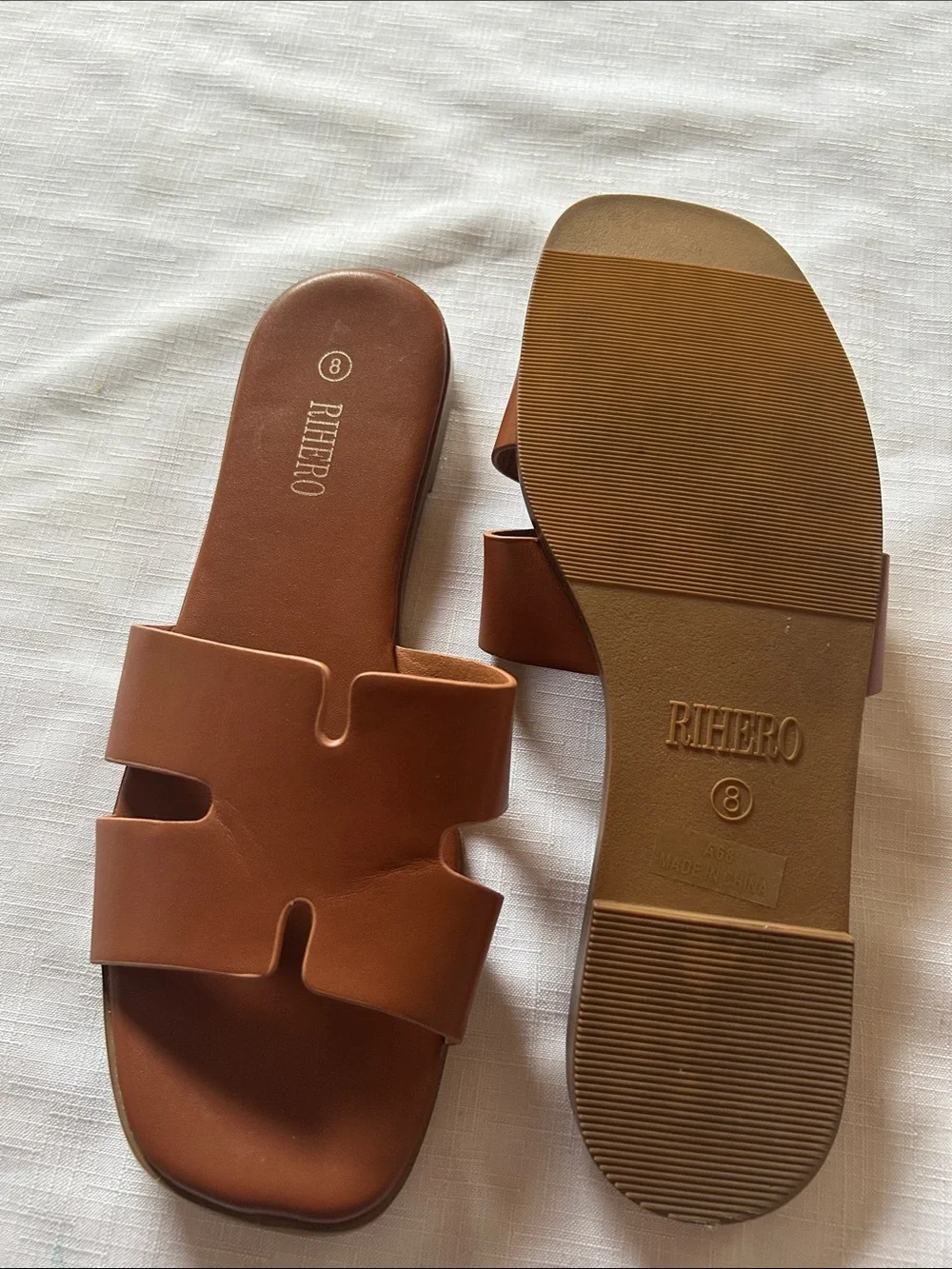 Women's Brown Slide Sandals with Cutout Straps
